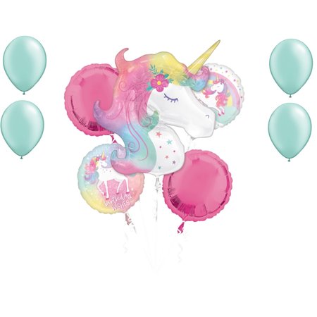 LOONBALLOON Unicorn Theme Balloon Set, Birthday Enchanted Unicorn Bouquet Kit and 4x latex balloons 48584